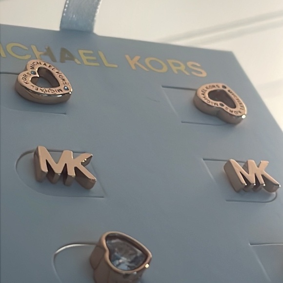 Michael Kors Rose Gold Open Heart/MK Logo/Pave’ Crystal Stud Earrings w/Dust Bag - Picture 7 of 14
